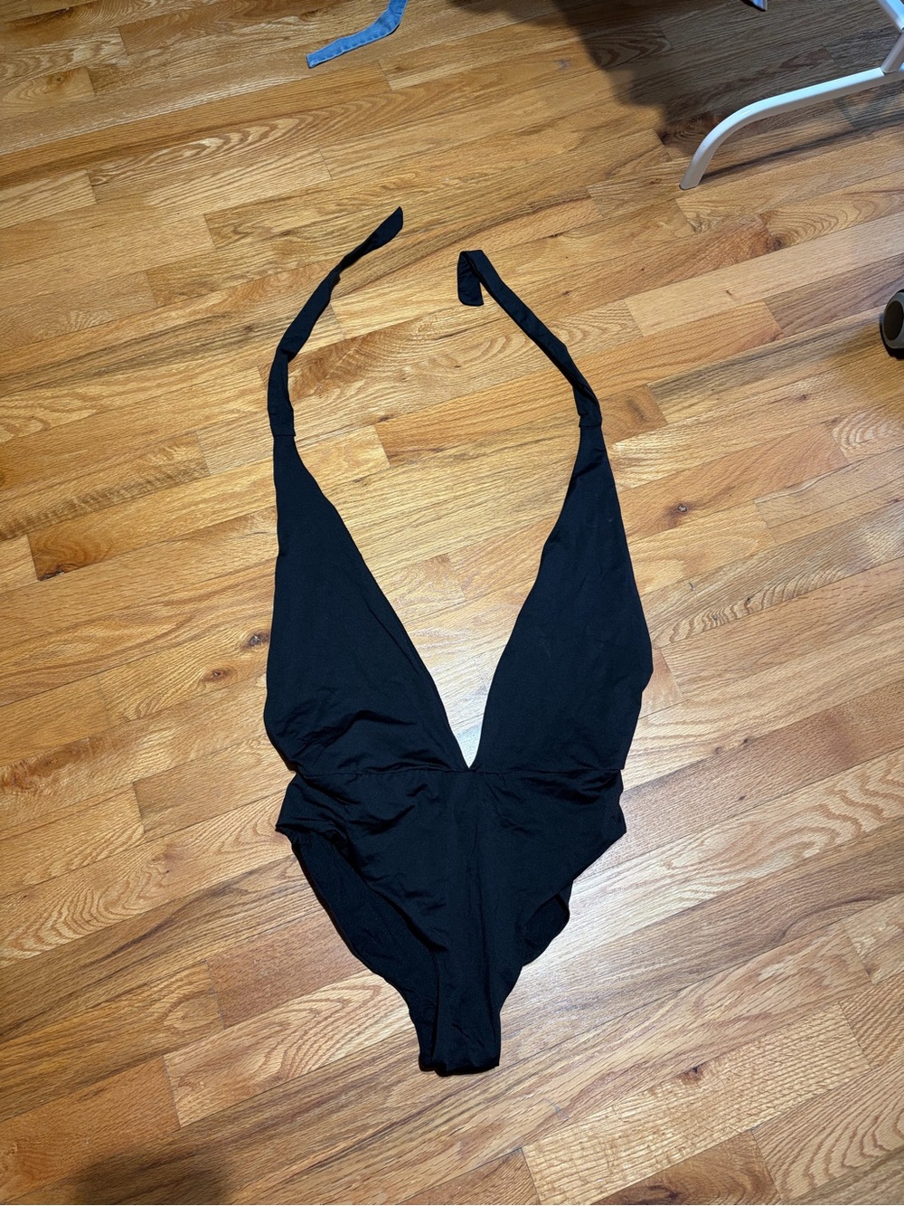 Black Deep V Halter One-Piece Body